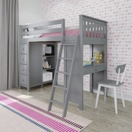 Loft Bed with Drawers and Shelves