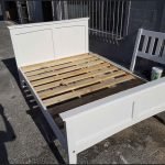 pine bed base with beach cottage headboard and foot end