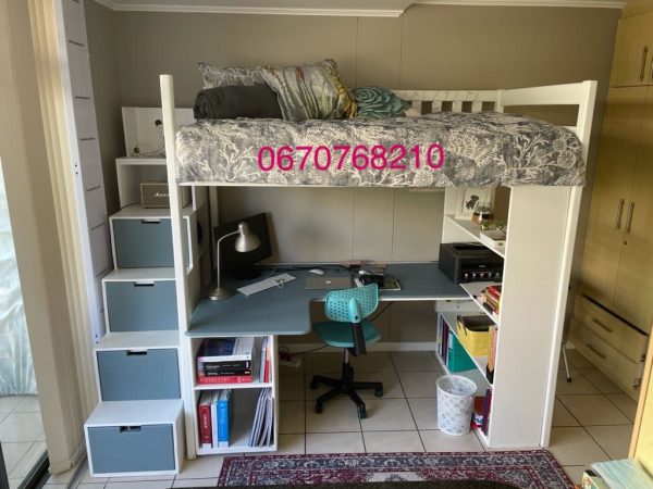 Loft bed with desk and shelves