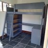 loft bed with desk, shelf and ladder