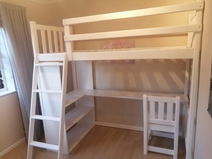Loft bed With Shelf Desk and Chair