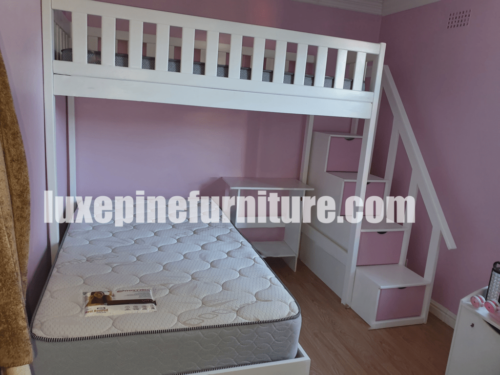 L shaped Loft beds with Staircase Luxe pine Furniture